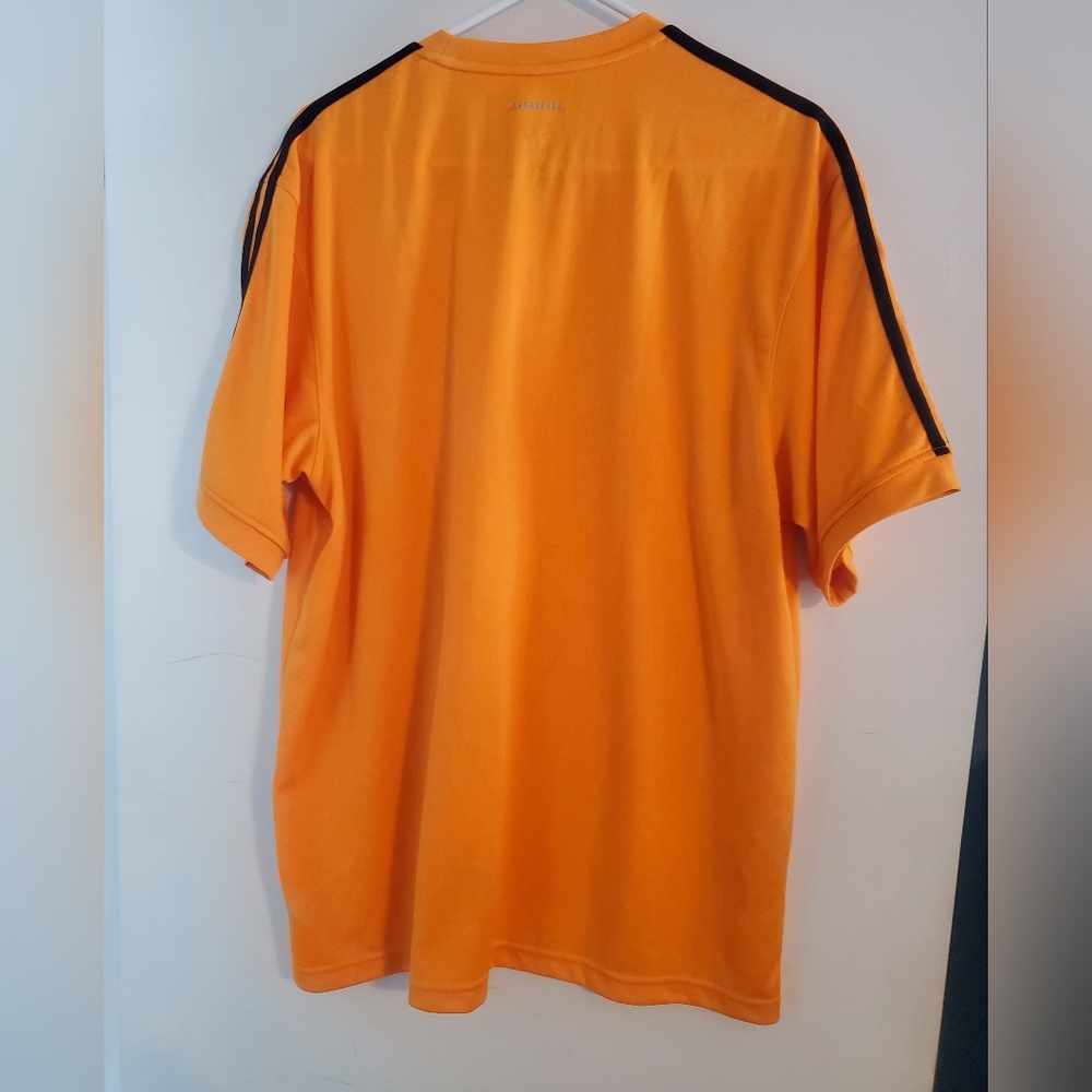 Adidas Men's Bright Orange Tee with Black Stripes - Picture 4 of 5
